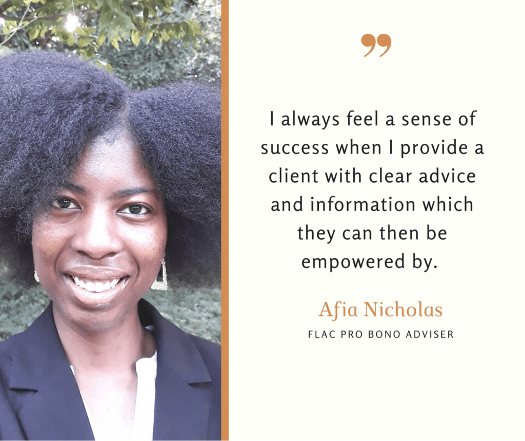 Afia Nicholas, Pro Bono Adviser