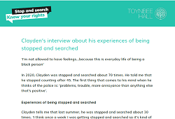 Clayton's interview about being stopped and searched