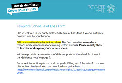 Template schedule of loss form