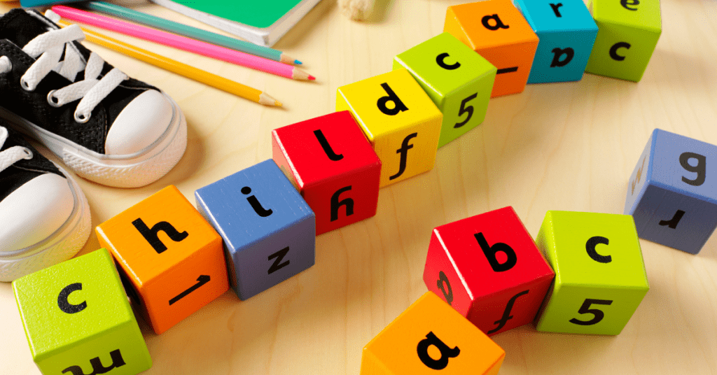 coloured childrens blocks spelling childcare