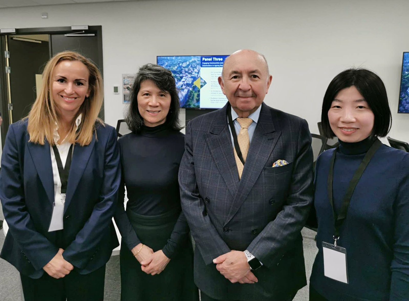 Bee and Dr Xia Lin photographed with Luis Gallegos, President of United Nations Institute for Training and Research (UNITAR) and Silvia Candamil Neira, vice president of the United Nations Global Initiative on Ageing