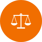 scales of justice icon on orange circle