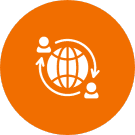 globe with two people icons on orange circle