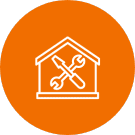 house with tools icon on orange circle